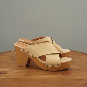 Lucky Brand Women Takara Leather Embellished Heeled Sandals Buttered Yellow 10 M